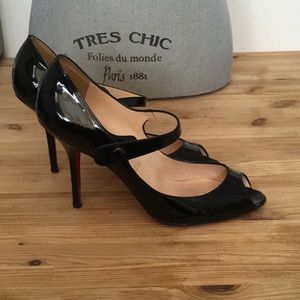 Louboutin Peep Toe Patent Leather Mary Janes